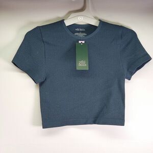 Wild Fable Waffle Knit Tee Women's XS Dark Blue Cropped Stretch Short Sleeve NWT